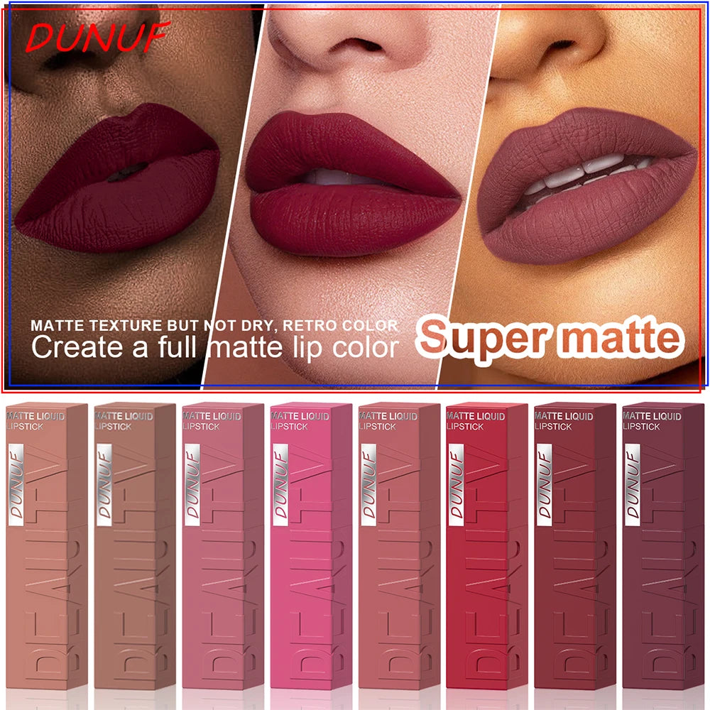 Matte Lip Gloss 8pc/set: Waterproof Lipstick Moisturizing Long Lasting Non-Stick Cup, Nude, Y2K Christmas Valentine's Day Gifts
