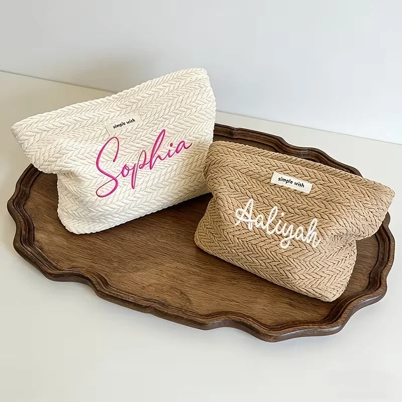 Customized Name Woven Makeup Pouch, Lightweight Portable Toiletry Bag Suits Daily and Trips, Practical Gift for Various Occasion