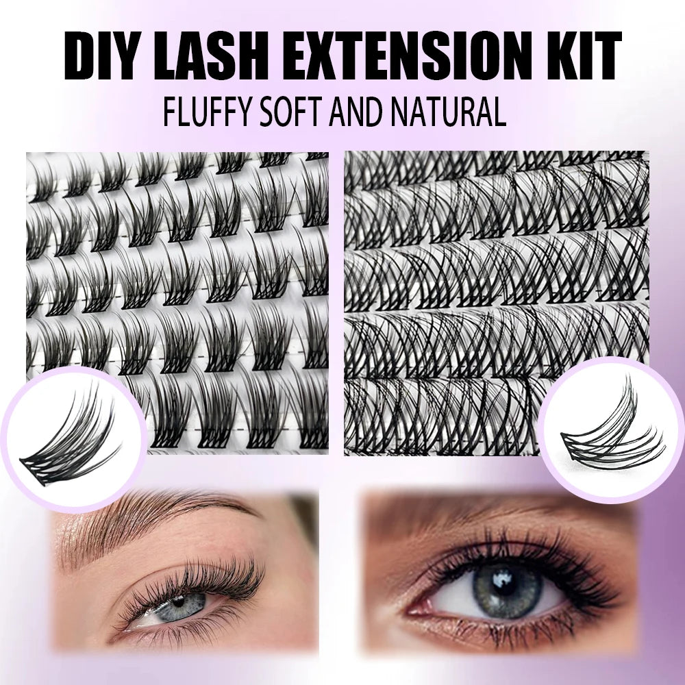 1 Box/120 Clusters Mink Eyelashes 8-14mm Individual Lashes Natural Look D Curl Fluffy Cluster Lashes DIY Eyelash Extension Tools
