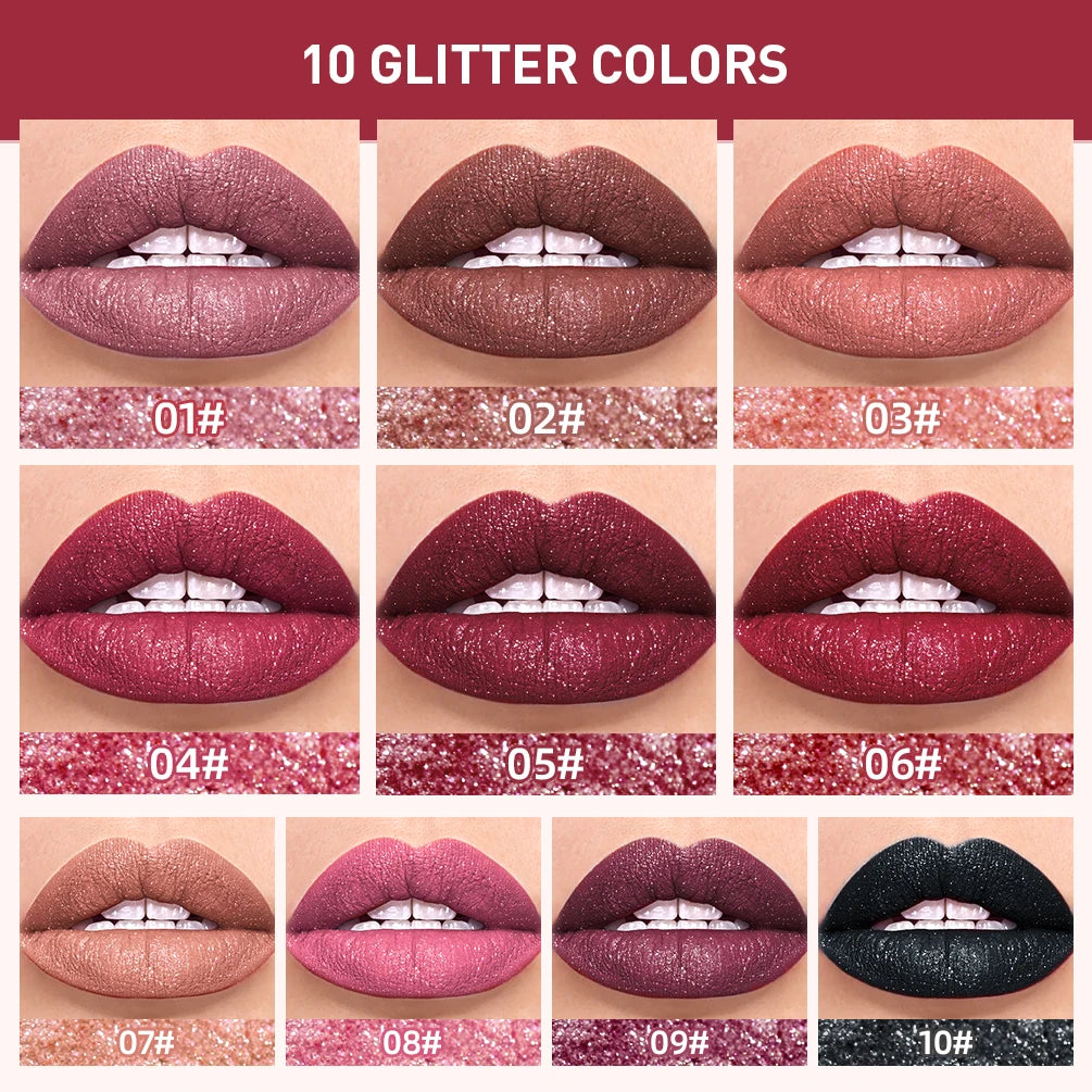 QIBEST Glitter Shimmer Liquid Lipstick High Quality Waterproof Lightweight Lip Gloss Lasting Lip Tint Makeup For Women Lip Stain