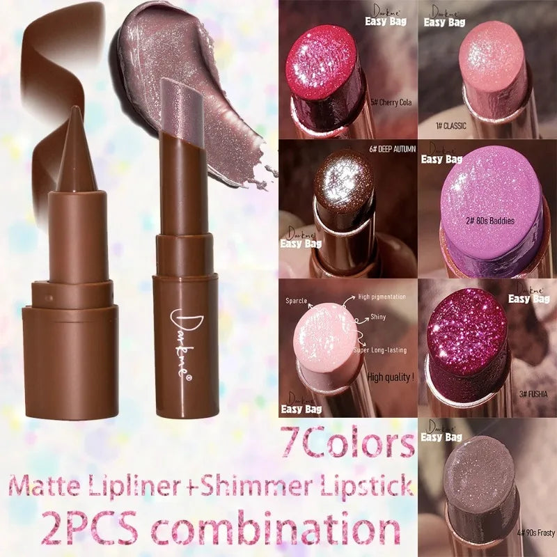 Smooth Lip Liner Pencil Tapered Tip Pearlescent Lipstick Set Matte Mirror Waterproof Long Lasting Sparkling Lips Makeup Combo