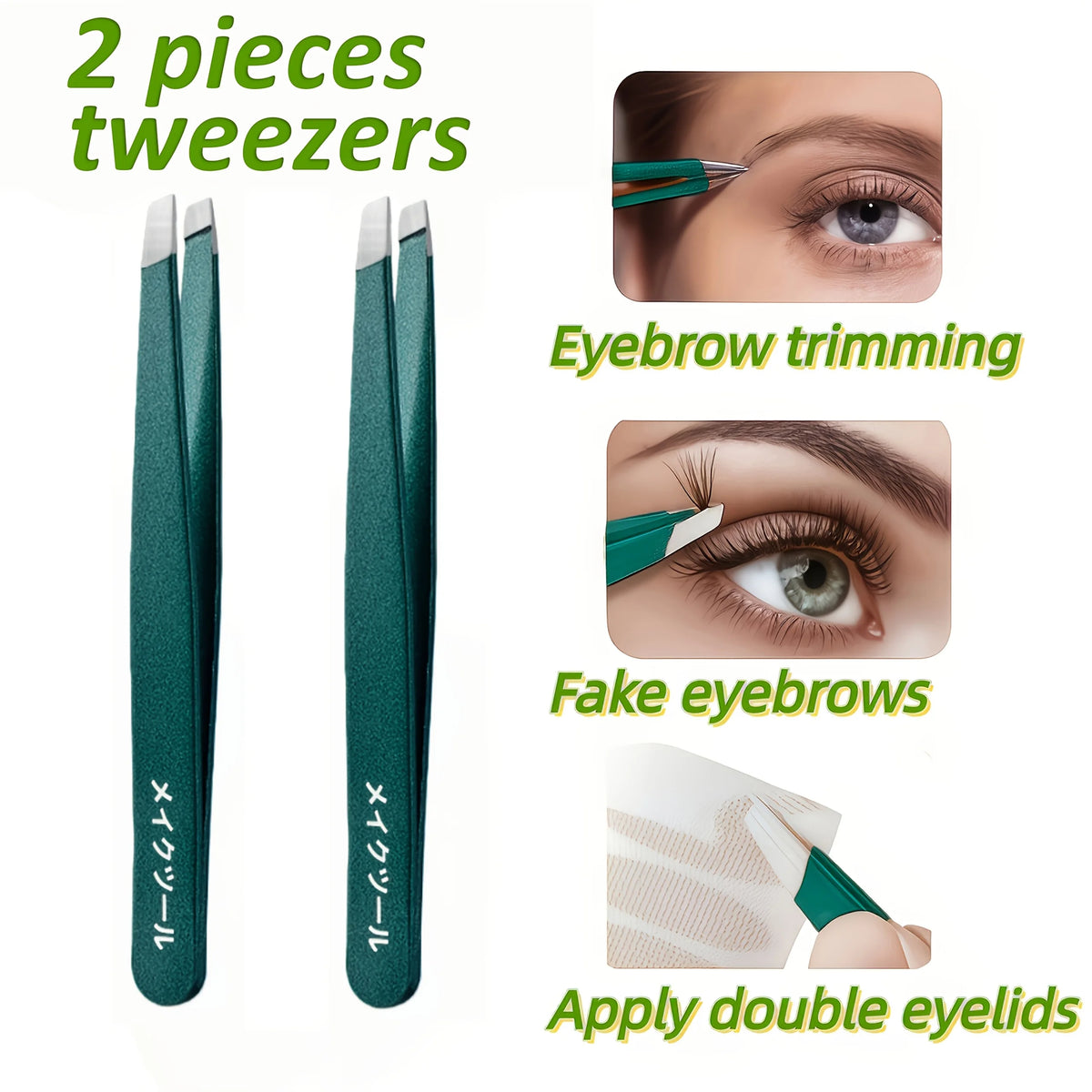 2pcs High Precision Stainless Steel Eyebrow Clip Slanted Tip Tweezers for Hair Removal, Beard Removal False Eyelash Application