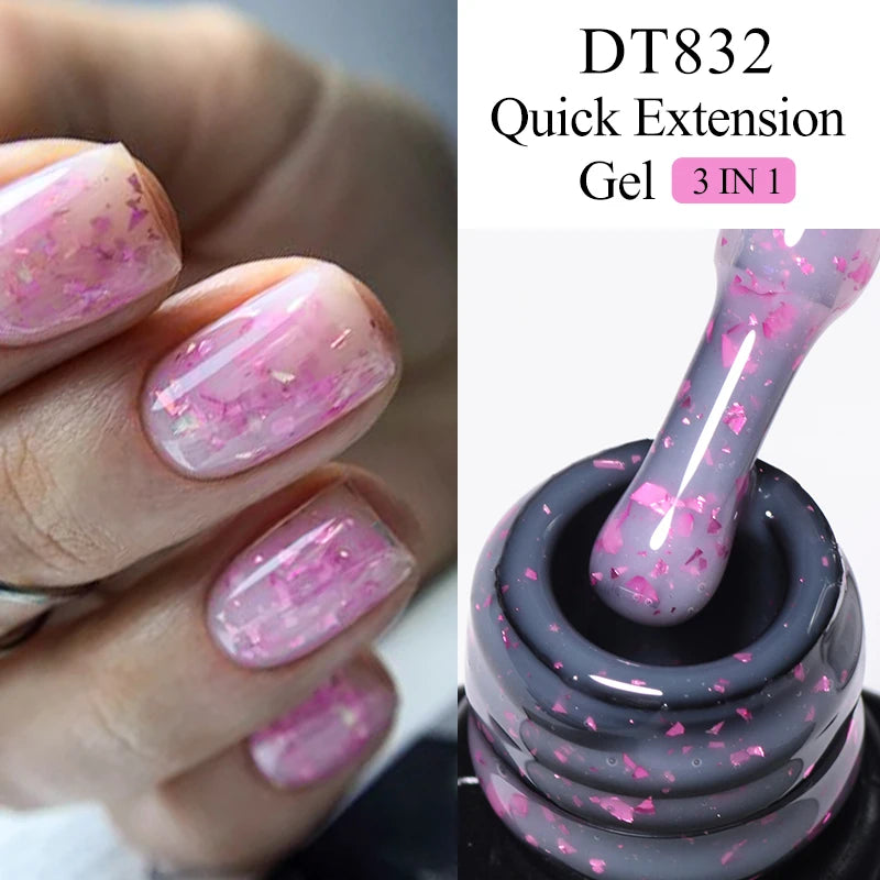 MEET ACROSS 7ml Pink Glitter Quick Extension Gel Nail Polish For Nails Pink Gold Red Foils Effect Semi Permanent UV Gel Nail Art