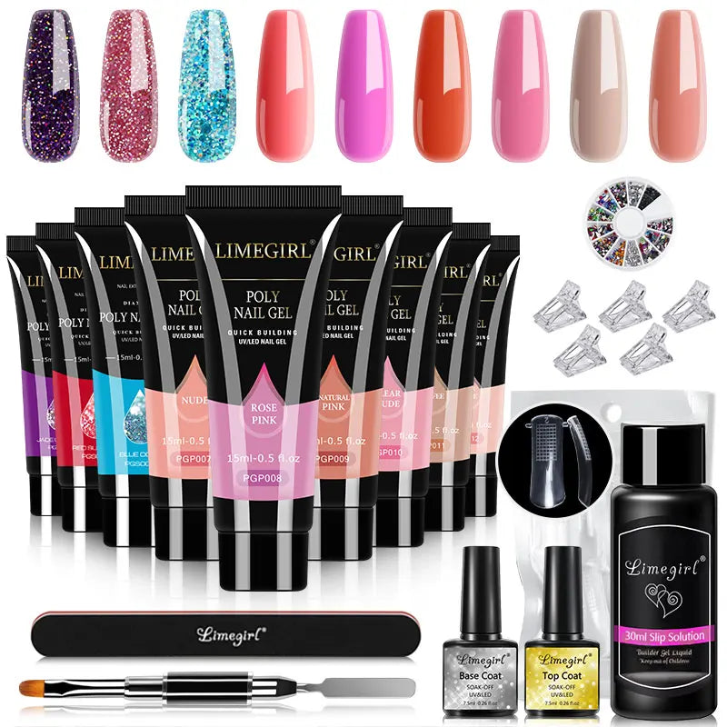 LIMEGIRL Nail Extension UV Gel Set For Finger French Quick Extension Gel Soak Off Nail Art DIY Manicure Gel Varnish Nail Kits