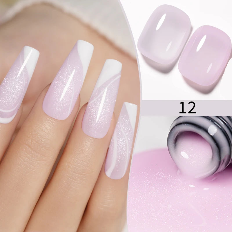 PUENTE 7.5ML Translucent Milky Pink Jelly Nude Gel Nail Polish Natural Glass Shiny Glitter Nail Gel Soak Off UV Nail Art Varnish