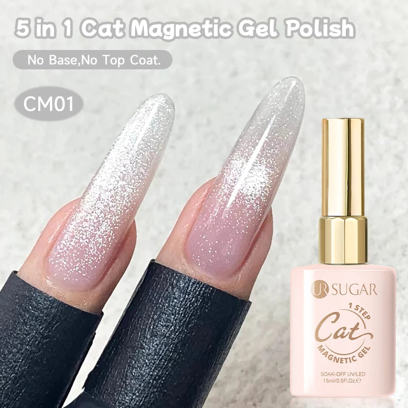 UR SUGAR 15ml 5-in-1 Cat Magnetic Gel Polish 1-Step No Base No Top Coat QuickDry Soak OffUV LED Nail Gel Long Lasting Easy Apply