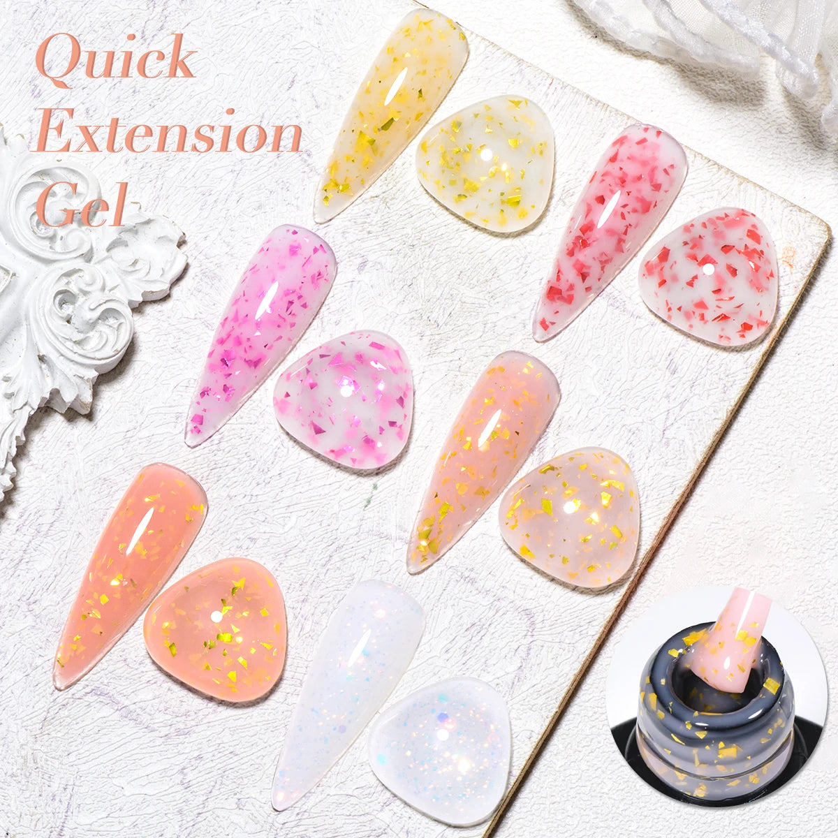 7ml 6 Colors Glitter Quick Extension Gel Nail Polish Pink Gold Foils Effect Vernis Semi Permanent UV LED Gel Nail Art Hard Gel