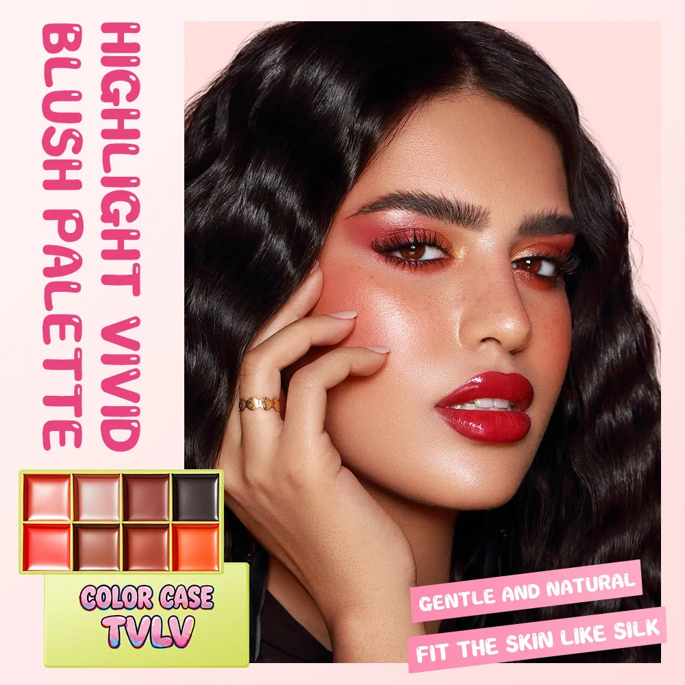 8-Color Cream Blush Palette, Multi-Use Makeup Palette for Cheeks, Lips & Eyes, Silky Smooth Texture, Suitable for All Skin Types
