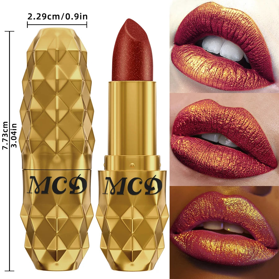 Matte Diamond Lipstick Waterproof Glitter Metallic High Lip Tint Pearlescent Pink Lip Makeup for Women Gift Cosmetic Lip Glaze
