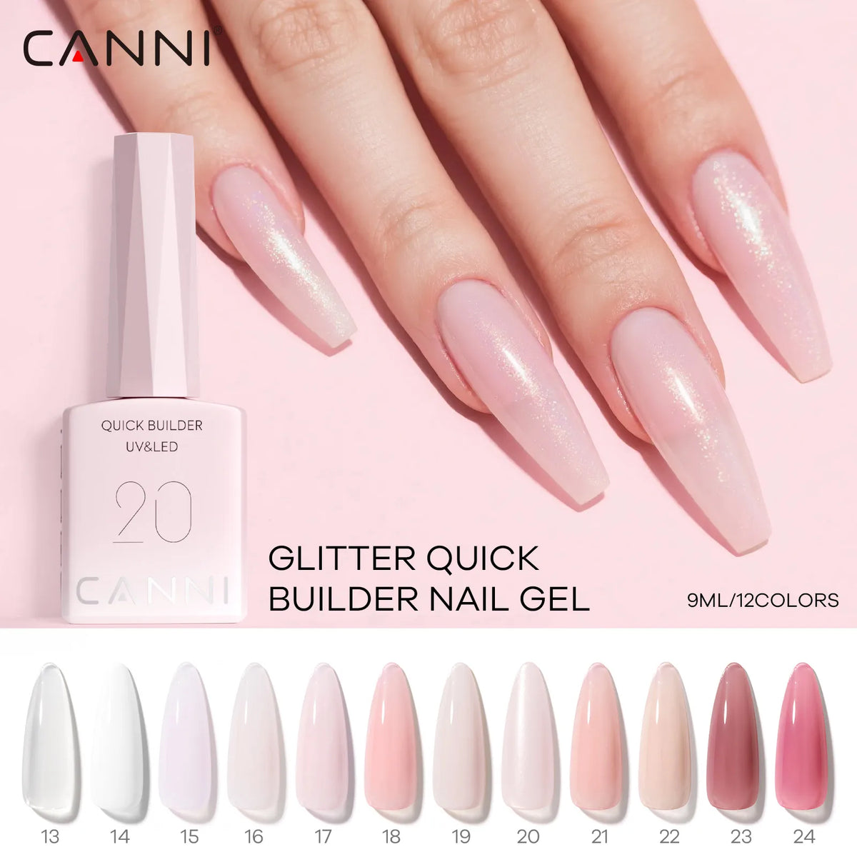 CANNI HEMA Free TPO Free Quick Glitter Jelly Builder UV Extension Constuction Self Levelling Soak Off UV LED Gel Nail Polish 9ml