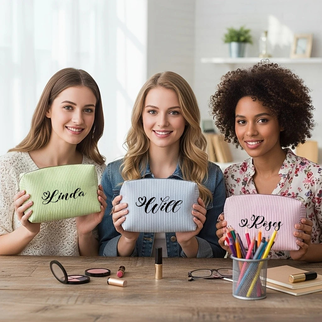 Custom Name Solid Color Cosmetic Bag Handbag Toiletry Bag Pencil Case Holiday Gift Cosmetics Pouch