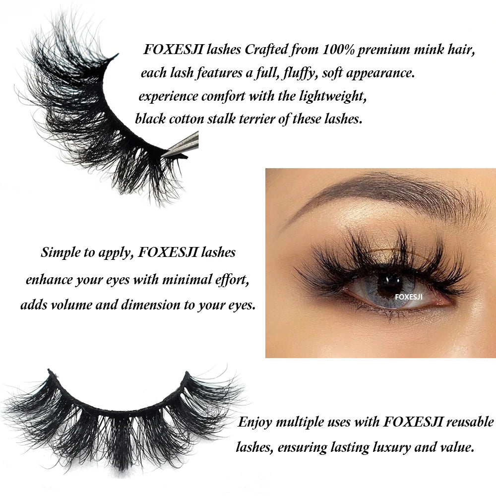 FOXESJI 3D Mink Eye Lashes Clusters Fluffy Thick Strip Lashes Extension High Volume False Eyelashes Natural Soft Mink Lashes
