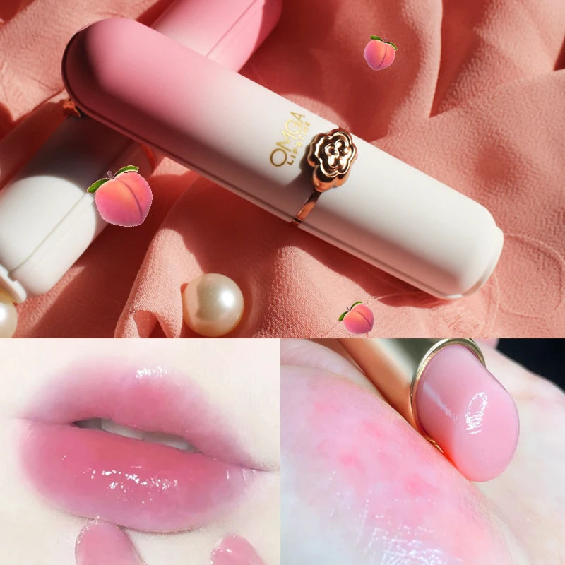 Peach flavored colored lip balm, long-term nourishment and moisturizing for dry and cracked lips in autumn and winter