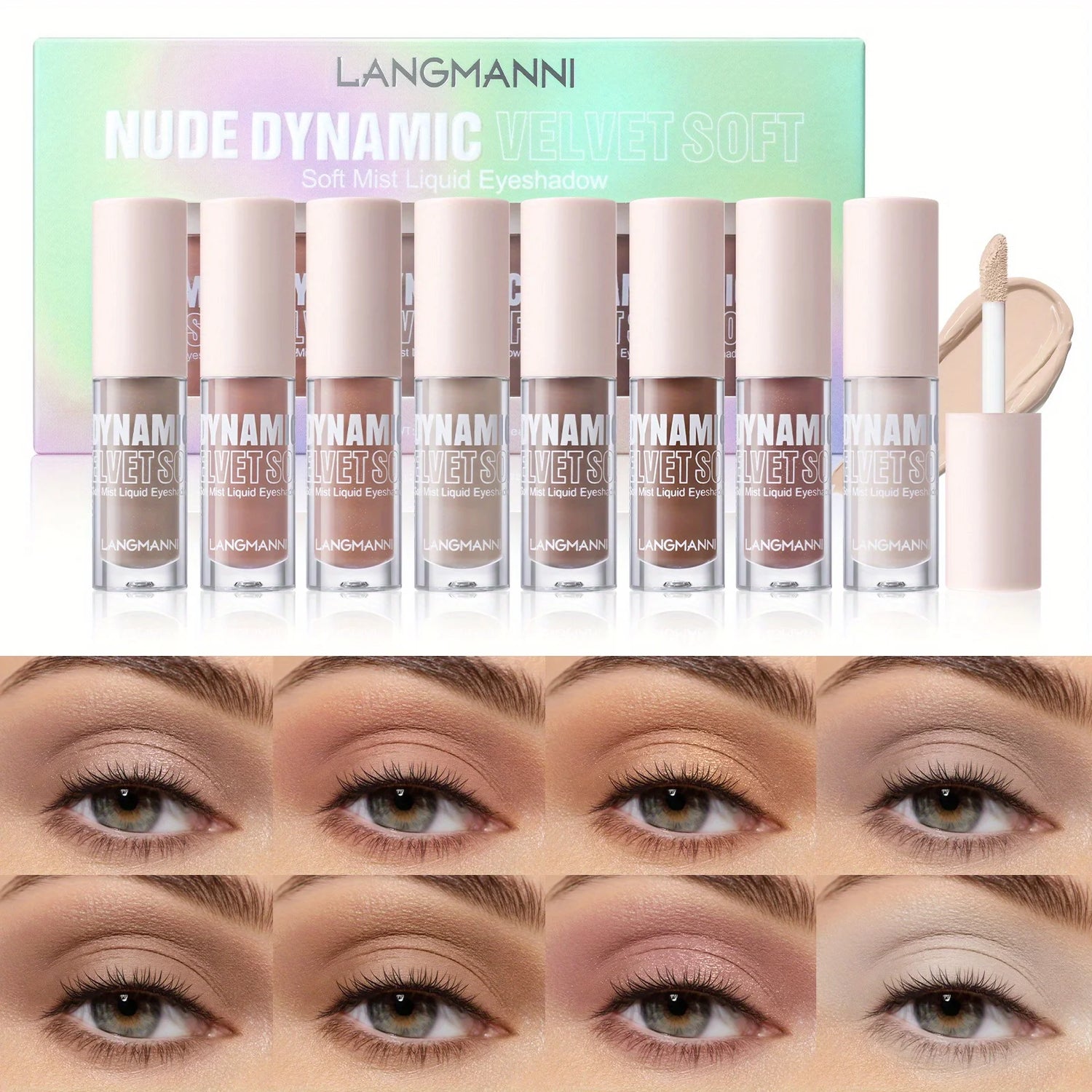 8-Color Velvet Mist Liquid Eyeshadow Disc Fine Glitter Matte Brightening 8-Pack Set