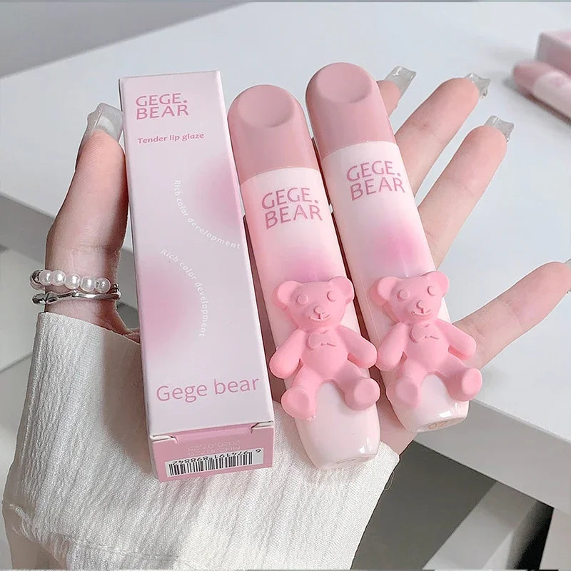 Cute Little Bear Lip Glaze Mist Face Matte Velvet Lipstick Holding Makeup Whitening Lip Cream Coloring Lip Color