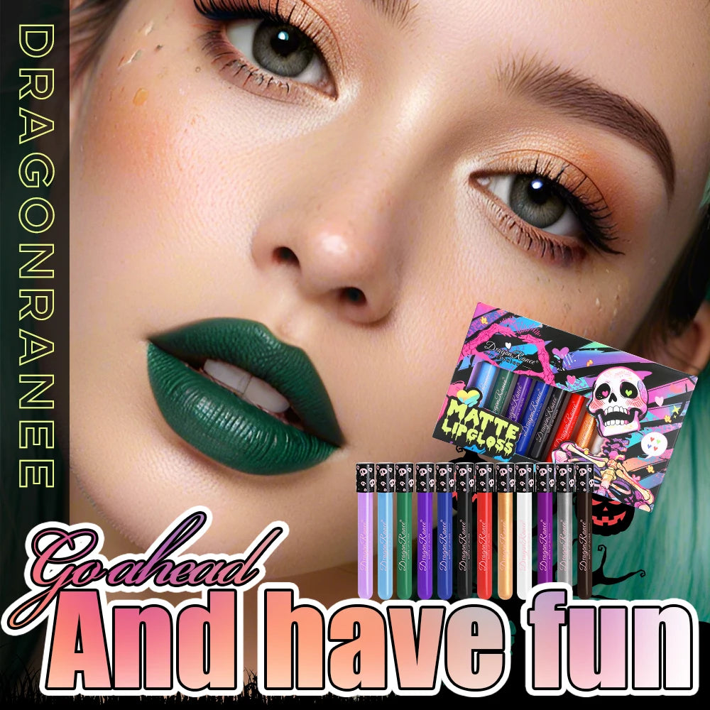 12-Piece Lip Gloss Set, Colorful Lip Gloss, Non-Stick Cup Lipstick, Purple, Black, Brown Lip Gloss, Halloween Performance Festival Lip Gloss Set