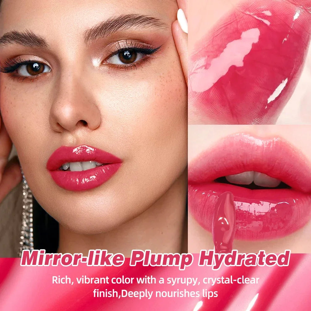 QIBEST Mirror Jelly Lipgloss Tinted Lip Oil Moisturizing Water-Light Lip Glaze Abundant Hydrating Liquid Lipstick Cosmetics