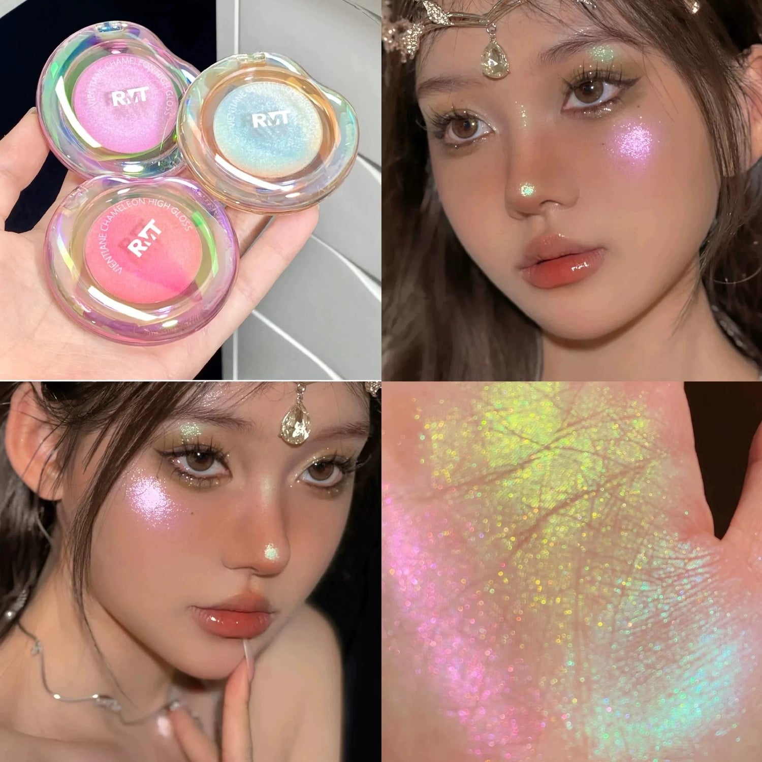 RMT Romantic High Gloss Powder Chameleon Repair Matte Purple Shimmer Glitter Sparklying Shadow Longlasting Fine Face Brightening