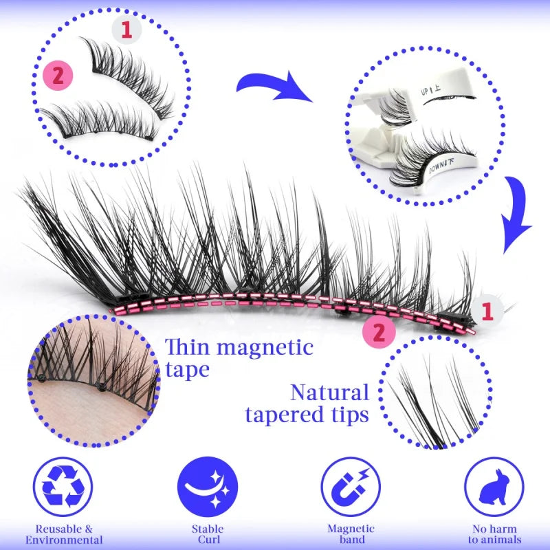Magnetic Eyelash 1 Pair Natural Faux Mink False Eyelashes Set Fluffy Lashes With Magnetic Tweezers Reusable Lashes Makeup Tools