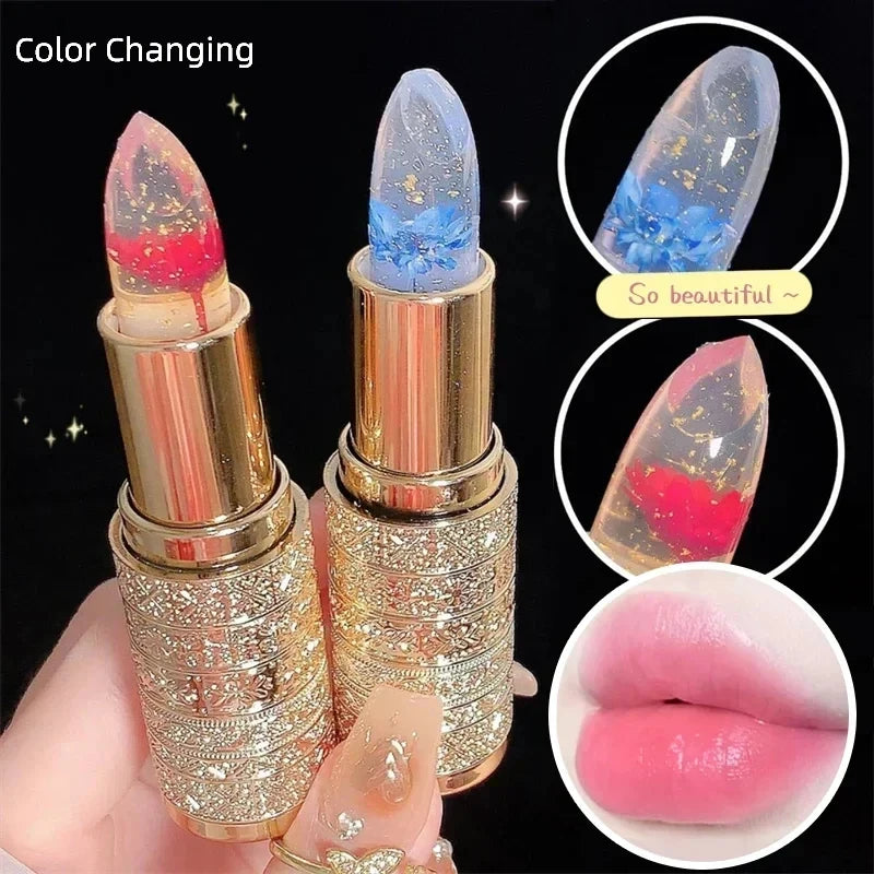 Flower Transparent Lipstick Temperature Color Changing Moisturizing Lip Balm Long Lasting Jelly Lip Gloss Lip Care Makeup