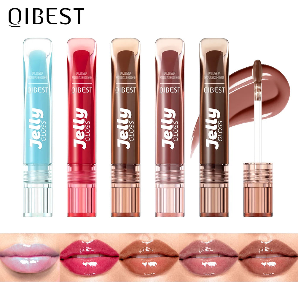 QIBEST Mirror Jelly Lipgloss Tinted Lip Oil Moisturizing Water-Light Lip Glaze Abundant Hydrating Liquid Lipstick Cosmetics