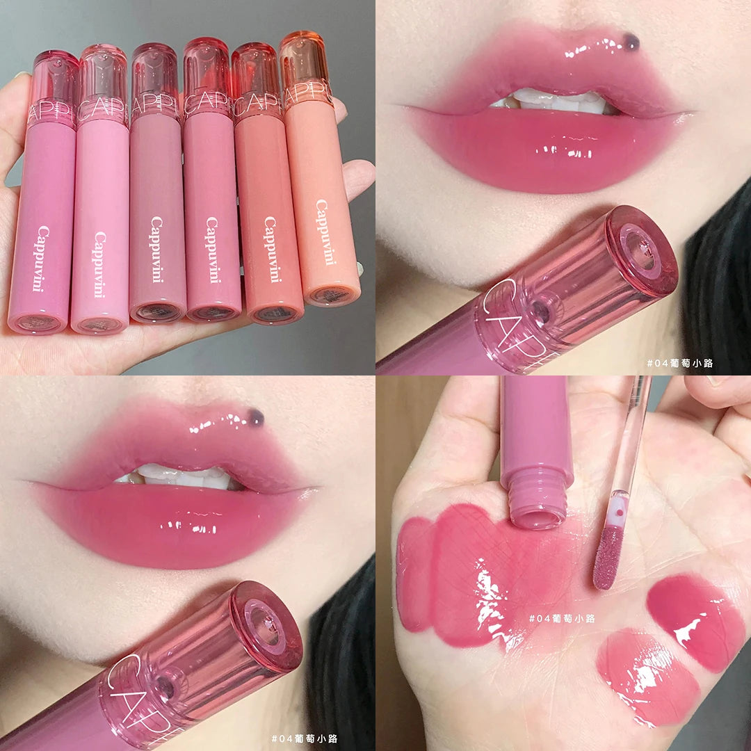 Crystal Jelly Lip Gloss Moisturizing Water-light Clear Lip Oil Waterproof Long Lasting Nude Glossy Grape Red Lip Tint Makeup
