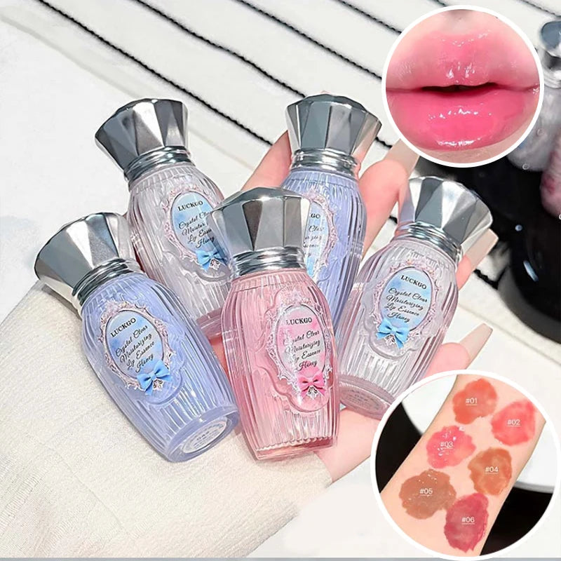 Lckgo Crystal Clear Moisture Lip Essence Gloss - Anti-Wrinkle Moisturizing Lip Balm Mirror Shine Lip Oil Lipstick Dual-Use Plumping Lip Gloss