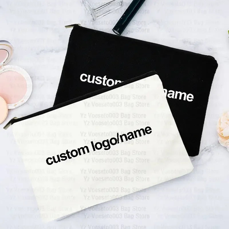 Custom Name Logo Motto bag Personalized Name Pouch Women's Canvas Makeup Cosmetic Travel Bag School Supplies Pencil Case Gift