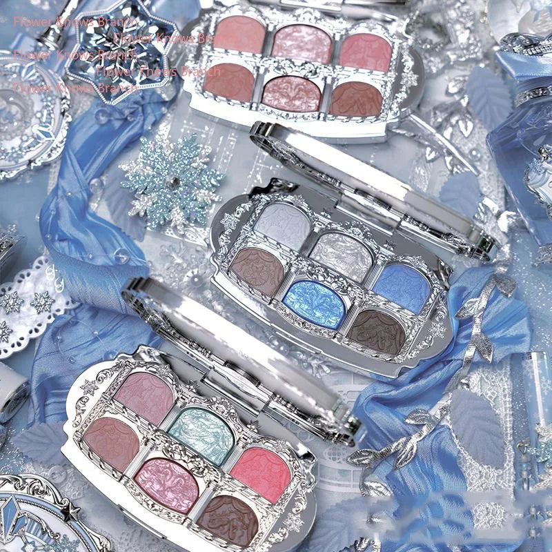 Flower Knows Snow Ballet 6 Colors Satin Eyeshadow Palette Velvet Matte & Pearl Shimmer Eye Shadow Paletas De Maquillaje
