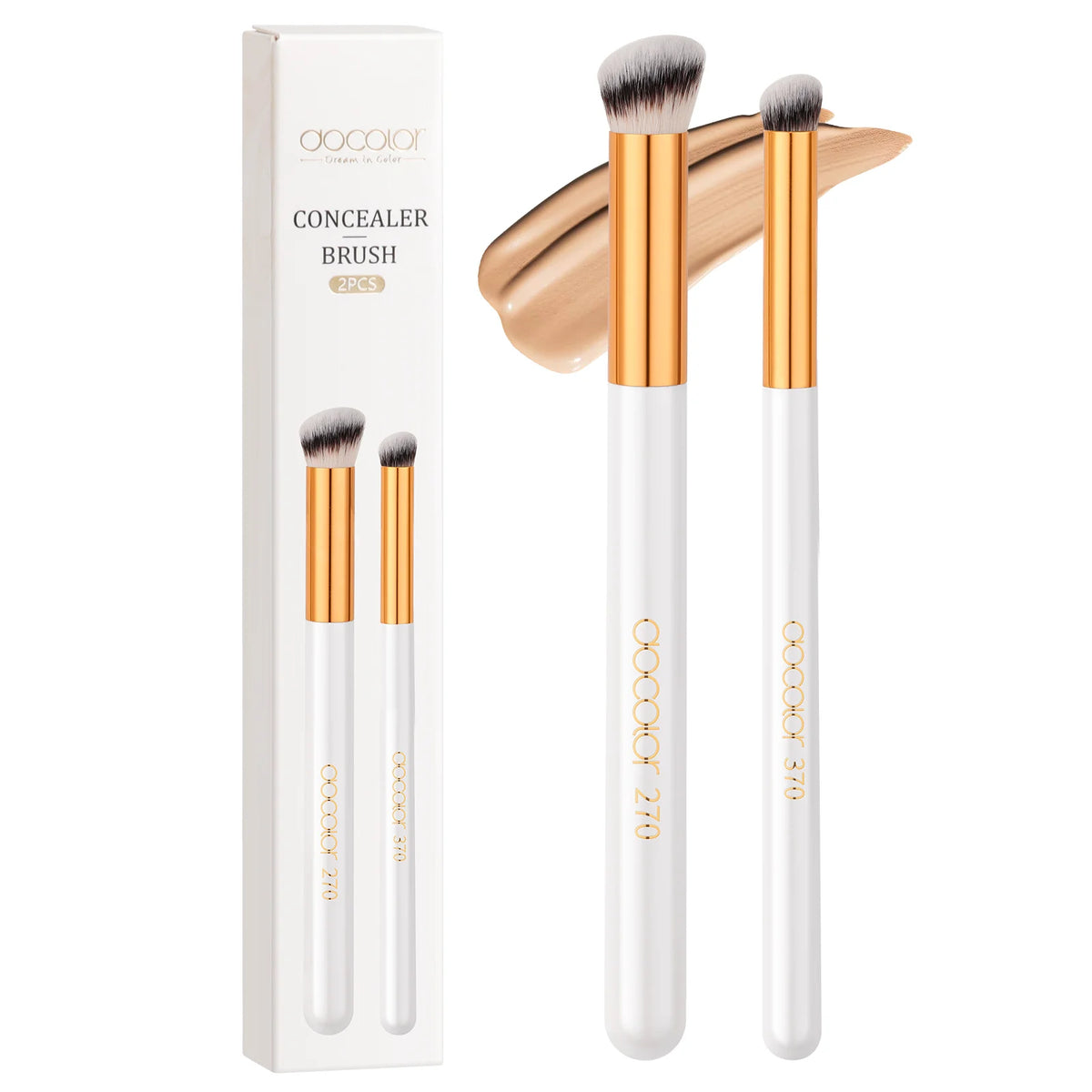 Docolor Concealer Brush 2 Pieces Ultra Soft Bristles for Flawless Coverage Liquid Makeup Brush Set Nose Contour Stippling Brush