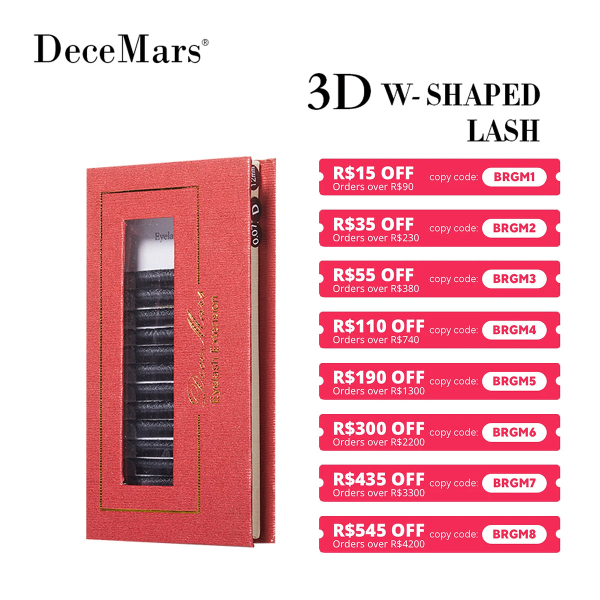 DeceMars 3D W-Shaped Eyelashes Extensions 3 Tip  C/D Curl High Quality Idividual Lash