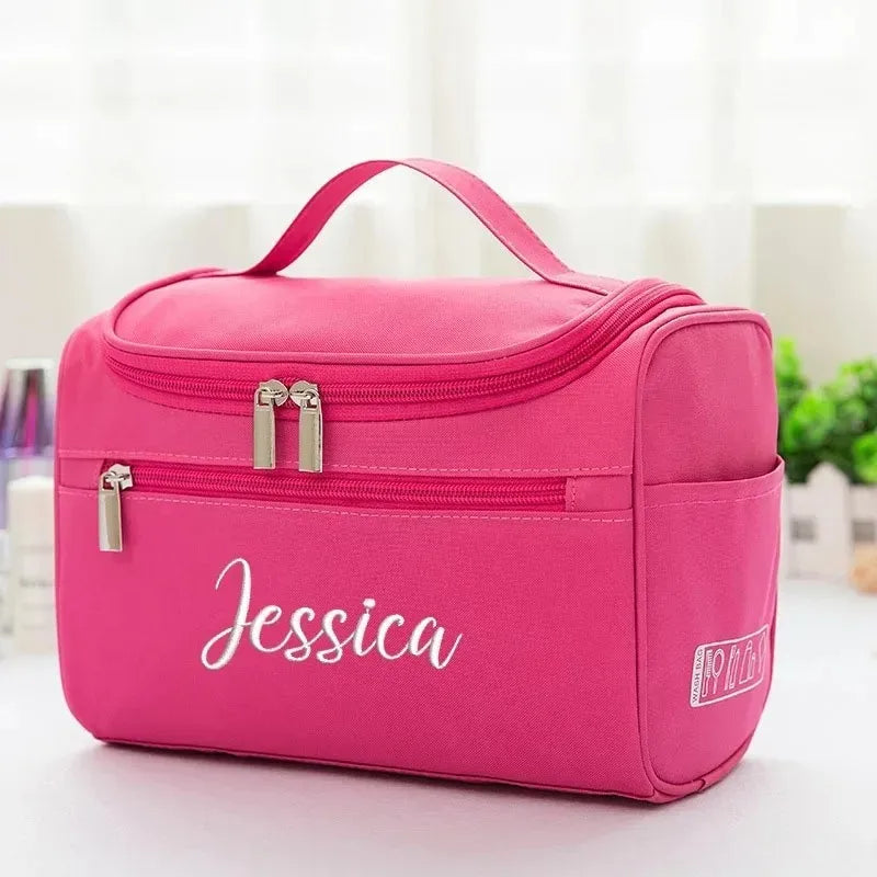 Personalized Simple Cosmetic Bag - Large Capacity Custom Embroidered Toiletry Bag, Portable Travel Storage Pouch, Custom Name M