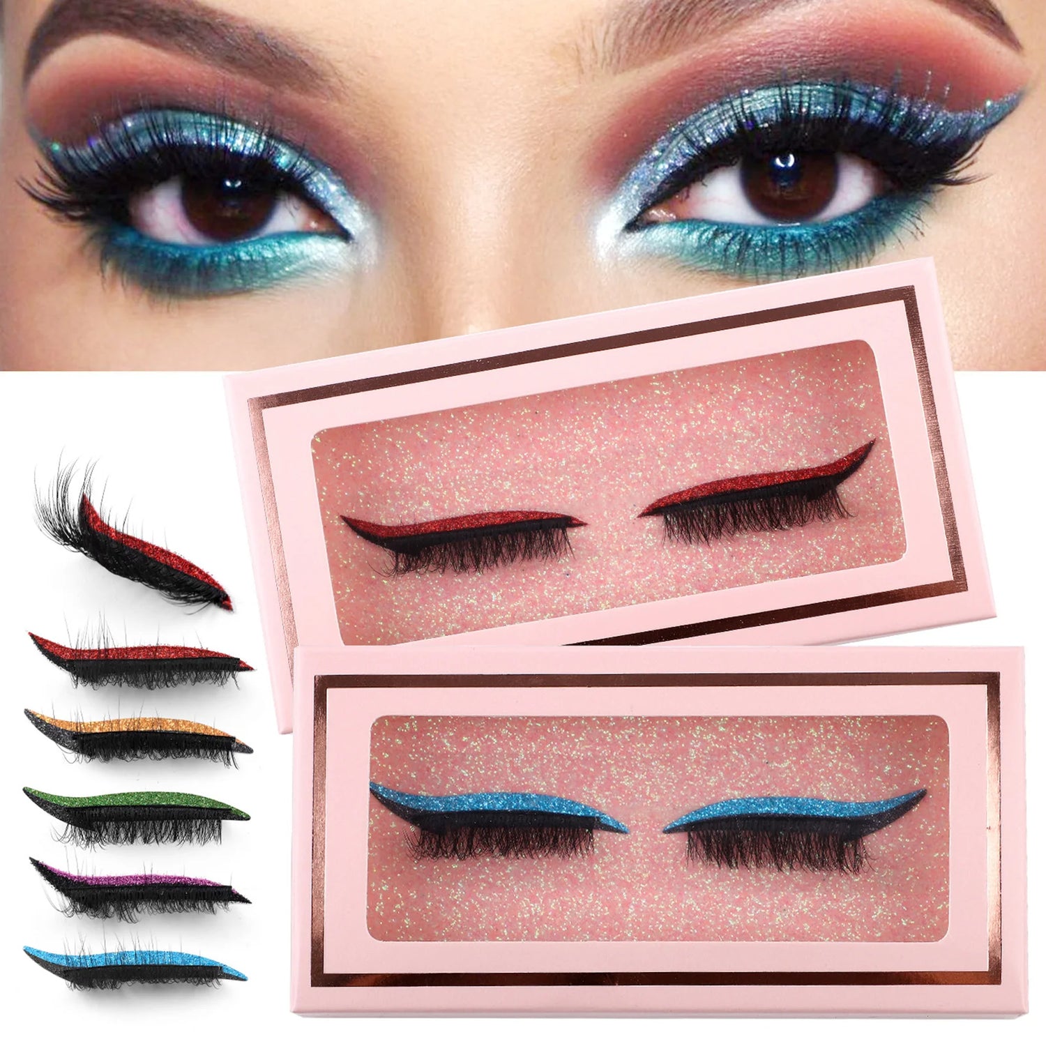7 Color false Eyelashes With Eyeshadow Eye-liner Thick curled up Wispy Colored Eyelashes strips cosplay Makeup Salon DIY