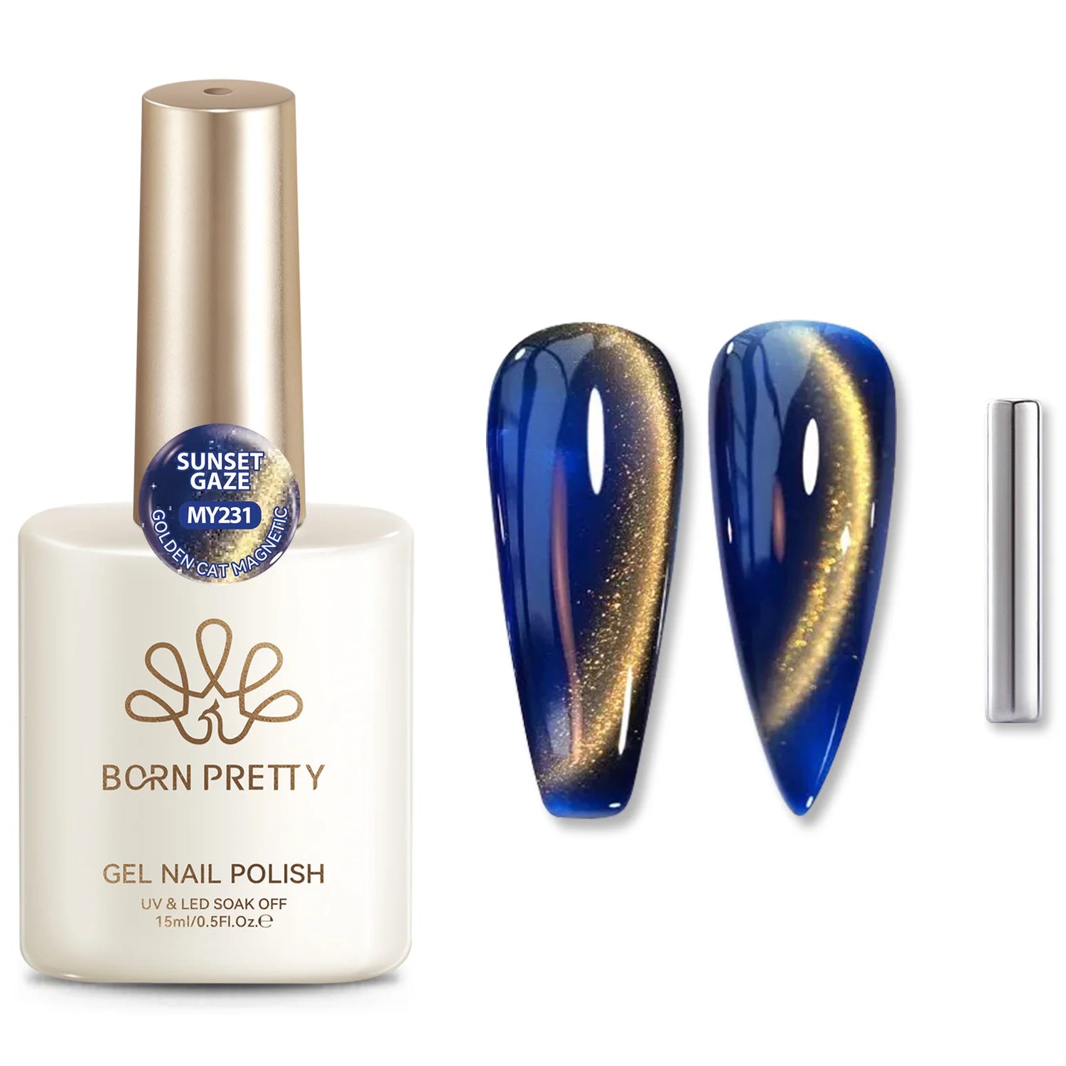 BORN PRETTY 15ml Golden Blue Glitter Cat Magnetic Gel Polish Ultra Shine Soak Off UV Nail Polish Varnish Manicure DIY At Home