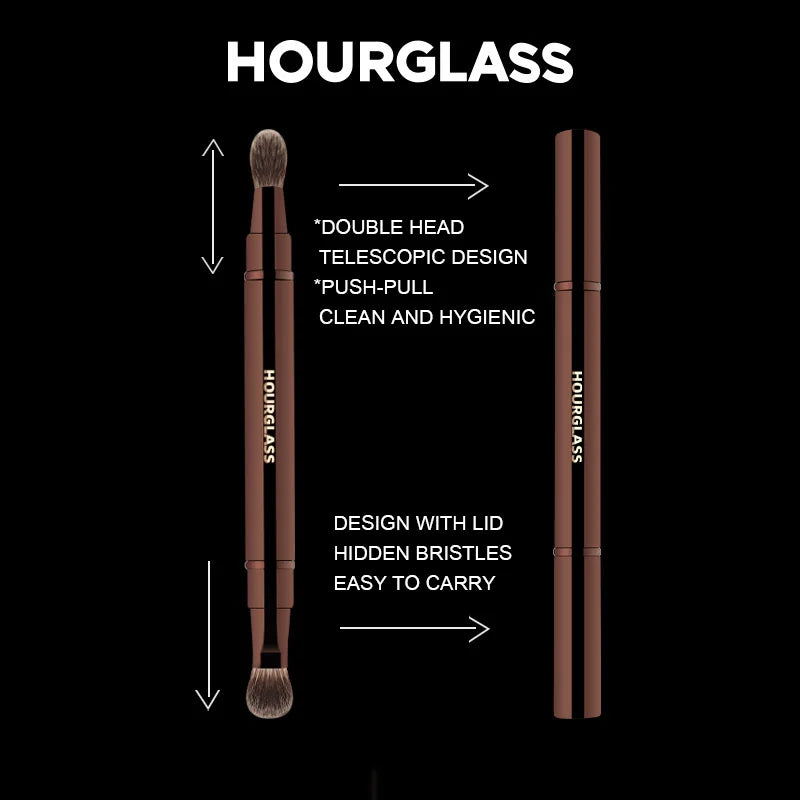 Hourglass Makeup Brush- No.27 Double Head Retractable Eyeshadow Brush Fiber Eyeshadow Smudge Face Makeup Brush