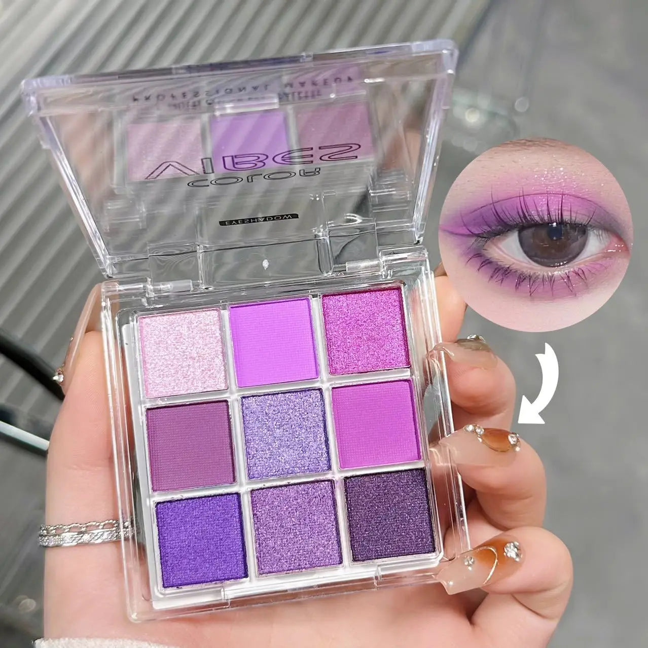 9-Color Eyeshadow Palette Featuring Matte And Shimmer Shades for Purple Smoky Look Eyeshadow Makeup for Spicy Character Cospla