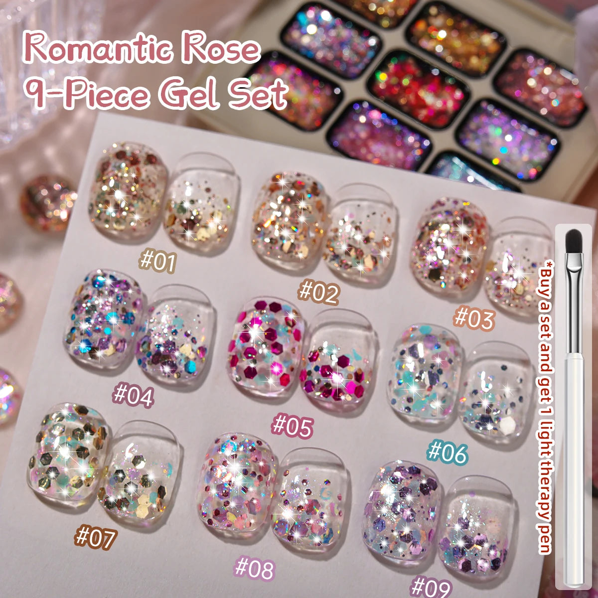 9 Colors Glitter Solid Adhesive Gel Nail Polish Gradient Semi Permanent Soak Off UV LED Nail Art Gel Varnishes For Nails