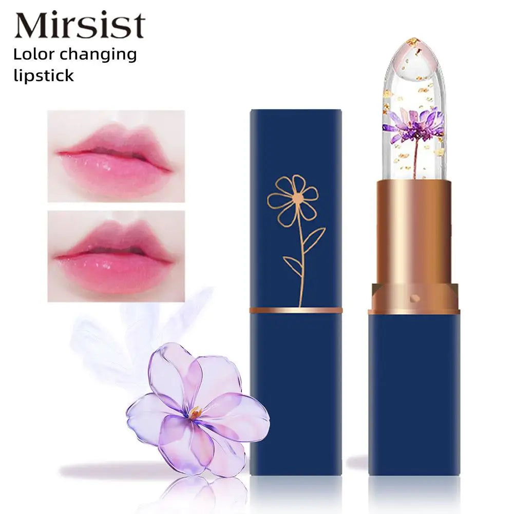 Crystal Flower Jelly Lipstick, Long Lasting Nutritious Lip Balm Lips Moisturizer Magic Temperature Color Change Lip Gloss