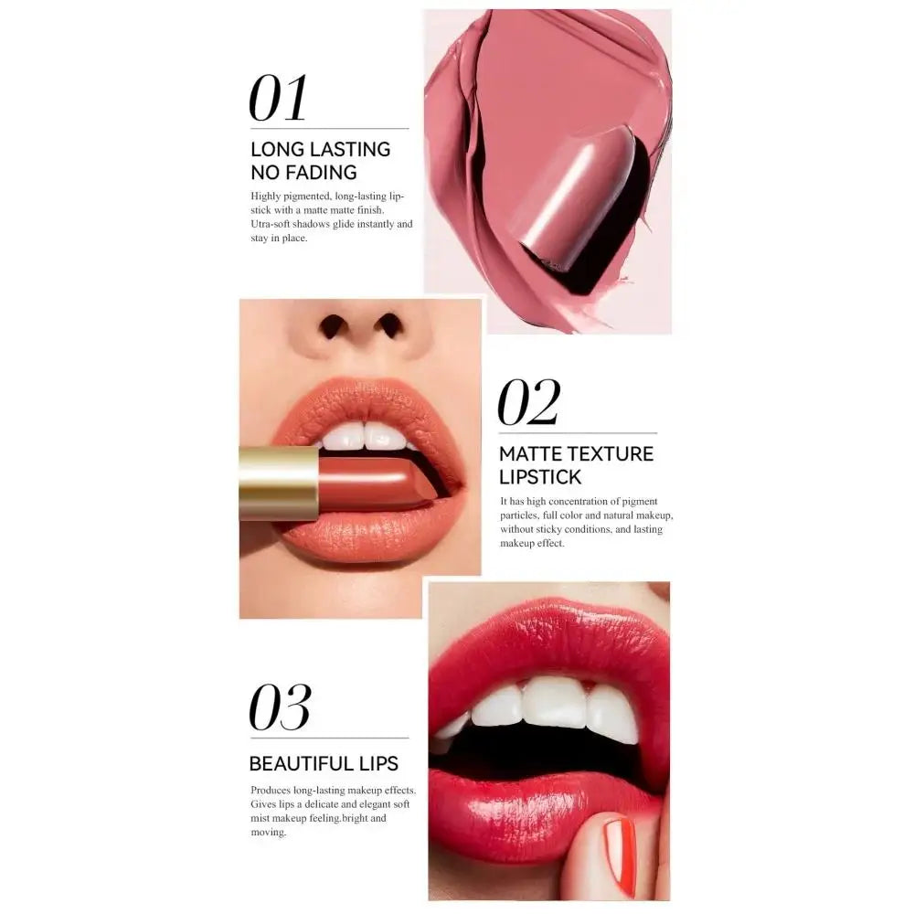 6 Colors Gold Bar Lipstick Diamond Pearlescent Glitter High Shine Non Sticky Long Lasting Pink Lips Makeup