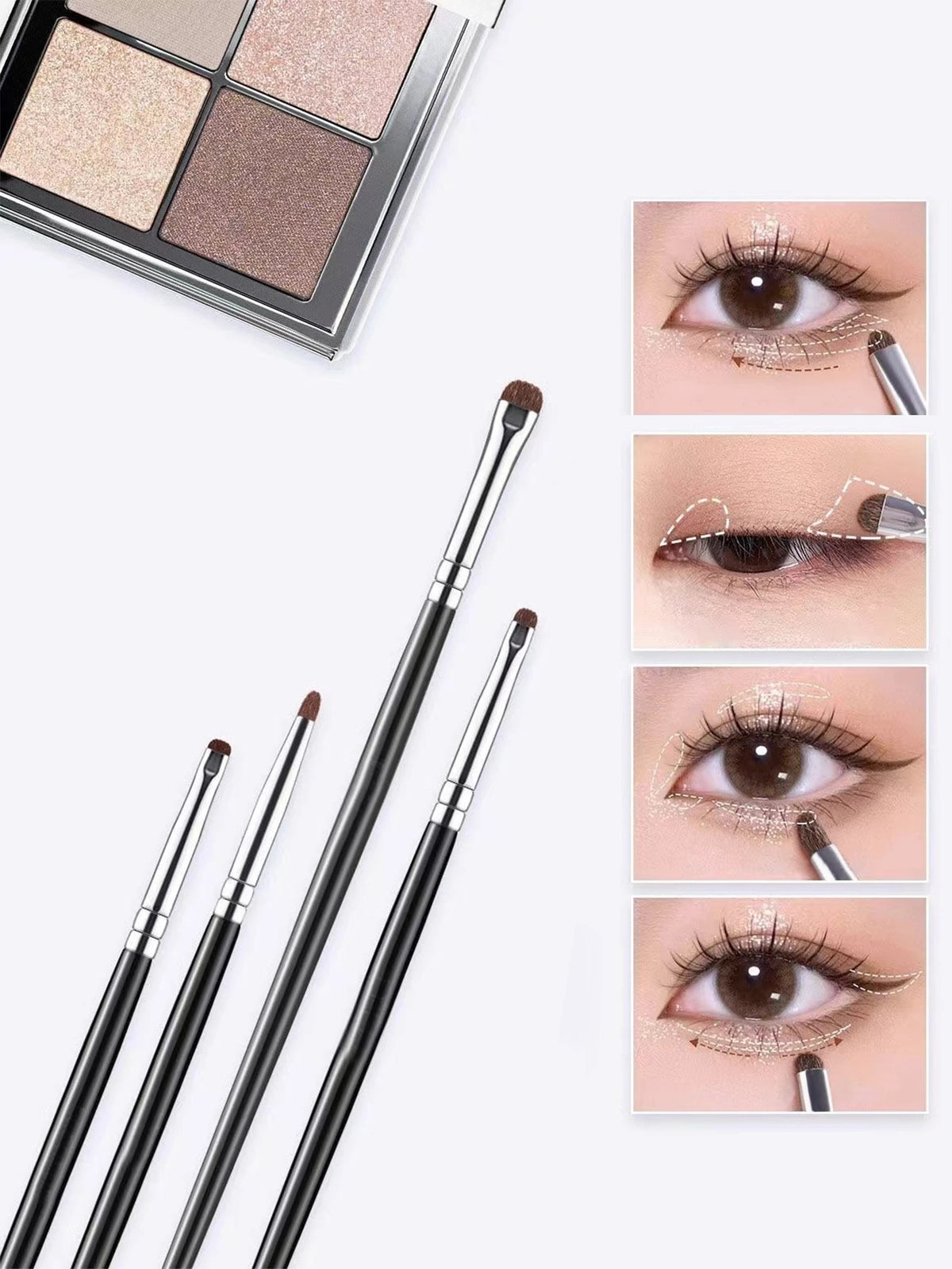 1 Set Of 4 Black Eye Detail Makeup Brushes Pony Hair Precision Eye Shadow Lying Silkworm Brightening Eyeliner Applicator Small