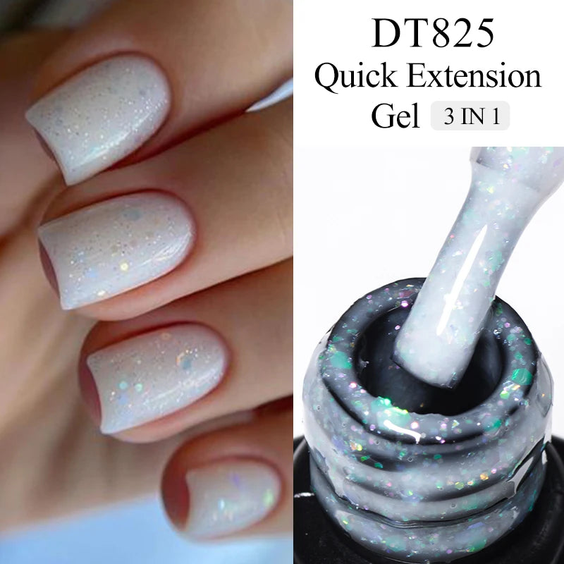 MEET ACROSS 7ml Glitter Quick Extension Gel Nail Polish 3-in-1 Reflective Sparkling Building Gel for Nail Art DIY Design Vernis