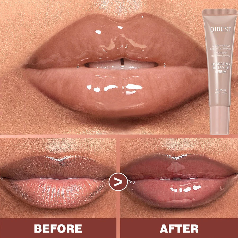 1PC Water Light Lip Gloss Moisturizing Mirror Lip Oil Transparent Nude Brown Fullness Lips Tint Soft Tube Makeup Beauty Care