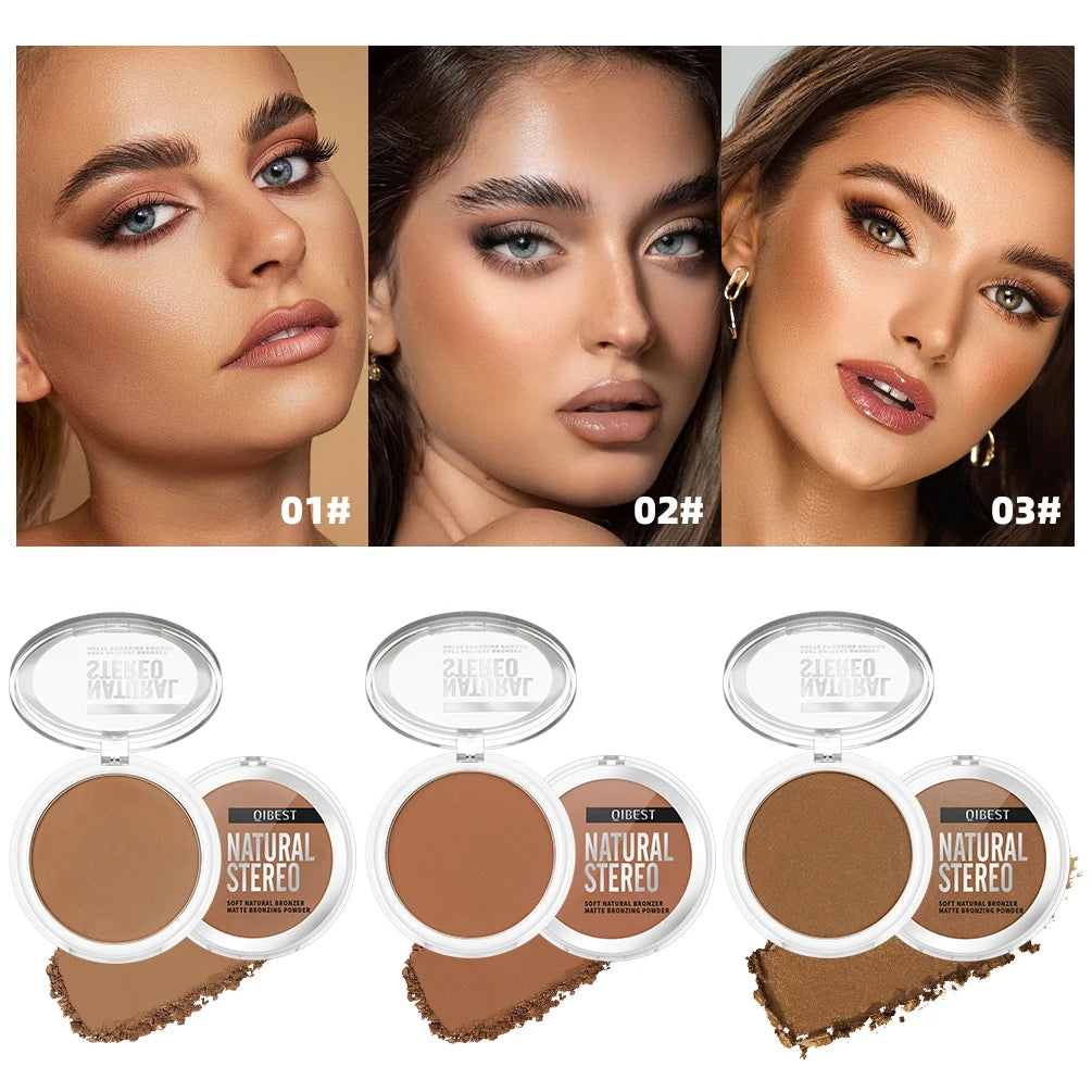 QIBEST 3 Colors Highlighter Bronzer Palette Long-Lasting Matte Contouring Palette Concealer Face Makeup Shadow Beauty Cosmetics