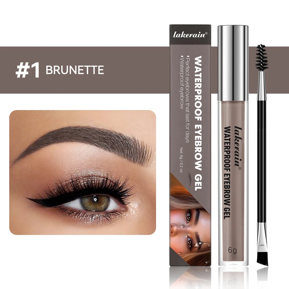 Lakerain 4 Colors Waterproof Eyebrow Gel for Long Lasting, Highly Tinted Liquid Eye Brow Makeup, Sweatproof Double Head Eyebrow