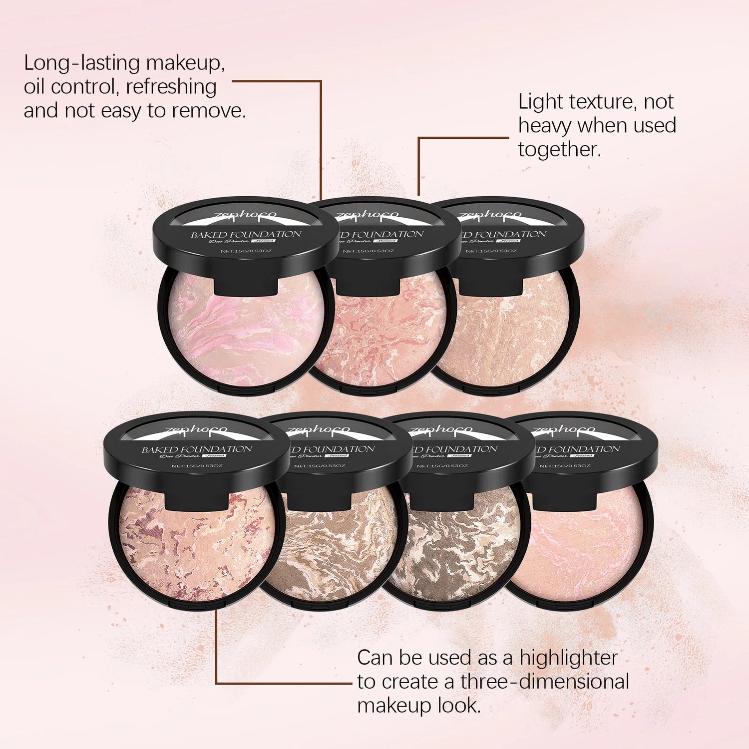 Facial Contouring Baked Powder Wheat Tan Bronzers Makeup Setting Powder Oil-control Medium Coverage Marble Highlighter Palette