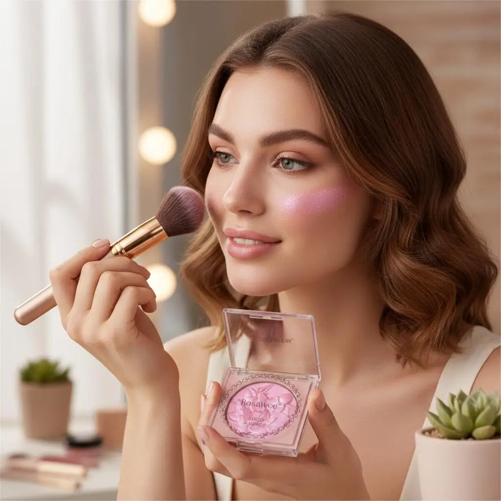 Rose Pearlescent Blush Highlighter Fine Shimmer Powder Face Brightening Contour Makeup Natural 3D Look Western Style Cosmetics
