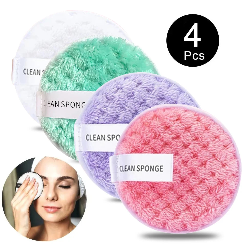 1/4pcs Makeup Remover Microfiber Cotton Pad Cosmetics Washable Makeup  Towel Cleaning Sponge Skin Care Tool Washcloth