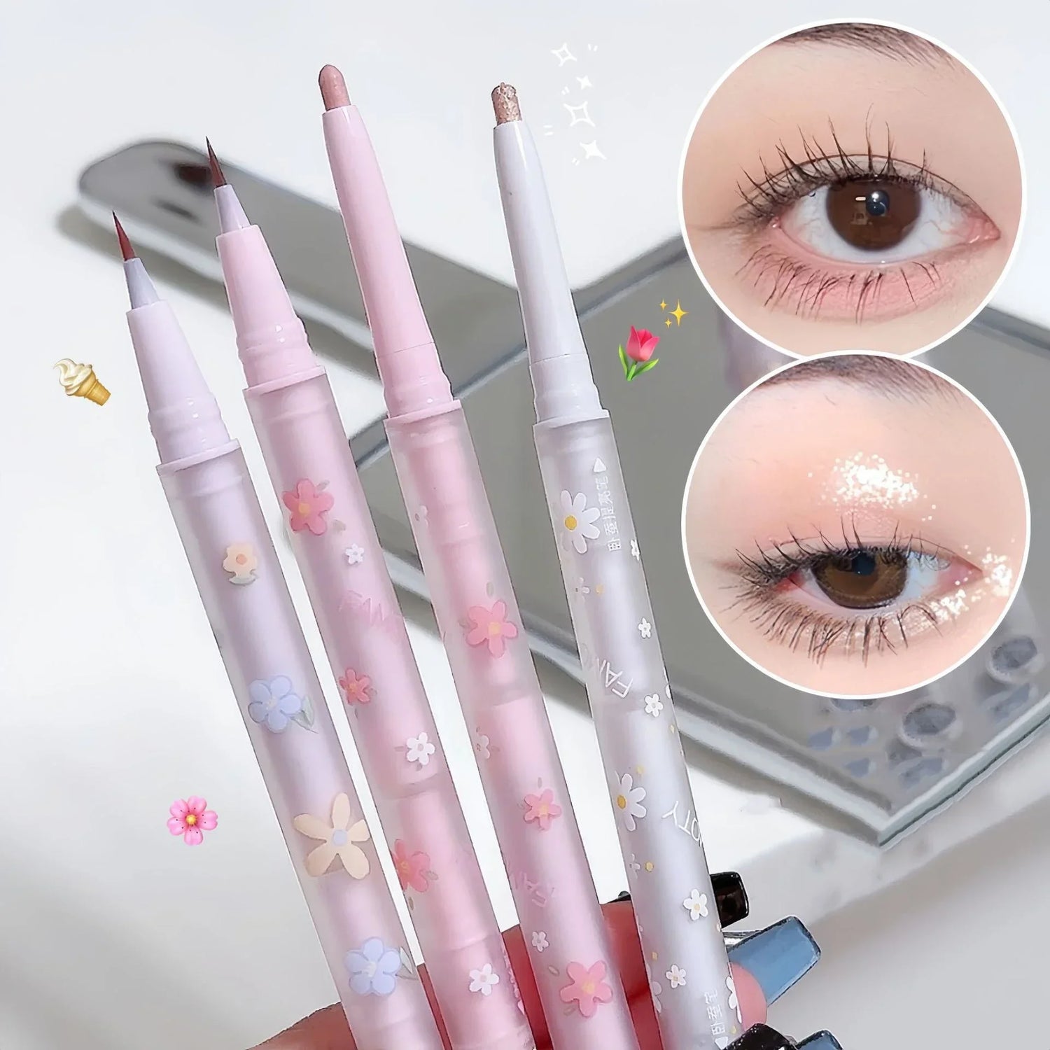 FAMOTY Double Head Eyeliner Liquid Down To Shadow Pencil Eye Highlighting Eyeshadow Stick Natural Big Eye Makeup Gel Pen