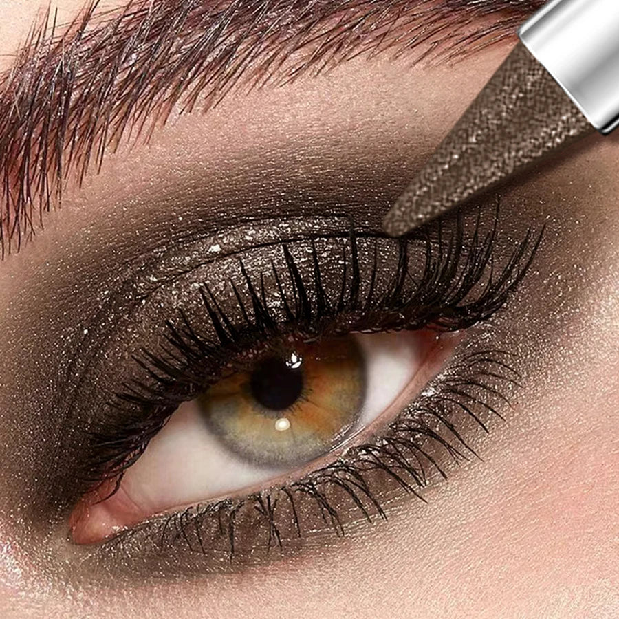 12 Colors 1PC Waterproof Eyeshadow Sticks Long Lasting High Pigmented Shimmer Metallic Glitter Eye Shadow Makeup Brown Cosmetic
