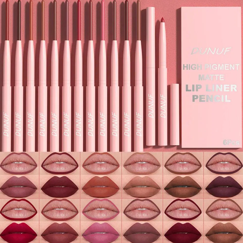 6Pcs Velvet Matte Lip Liner Pencil Set High Pigment Smooth Silky Texture Easy to Color & Define Lip Contours Daily Lip Makeup